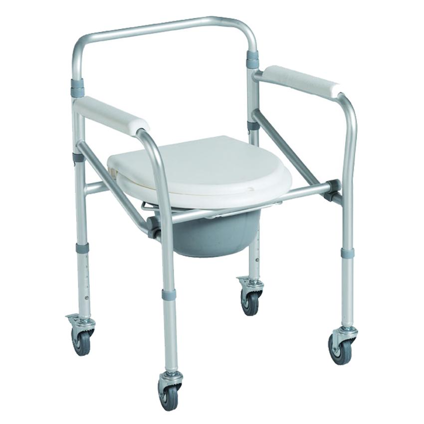 เก้าอี้นั่งถ่ายอลูมิเนียมมีล้อ YYY รุ่น Y615L ปรับได้ พับได้ ที่นั่งสีขาว