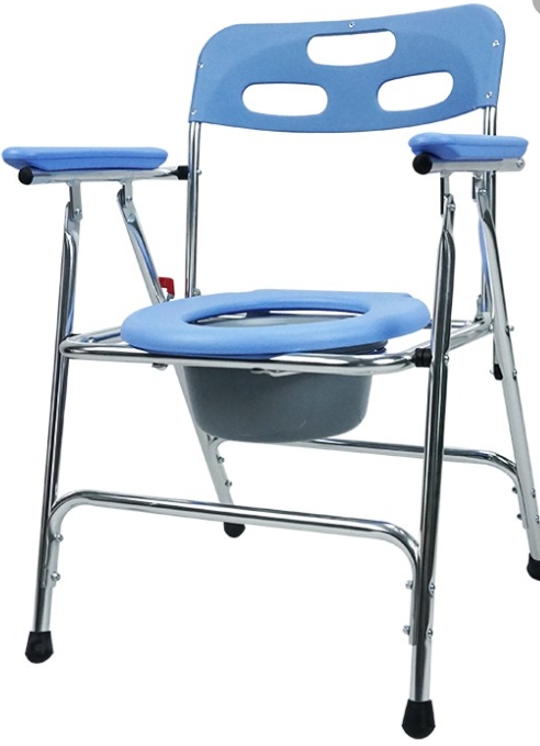 เก้าอี้นั่งถ่ายอลูมิเนียม ไม่มีล้อ ปรับได้ พนักพิงสีฟ้า Y672