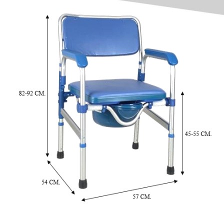 เก้าอี้นั่งถ่ายอลูมิเนียม ไม่มีล้อ ปรับได้ พนักพิงสีฟ้า Y672